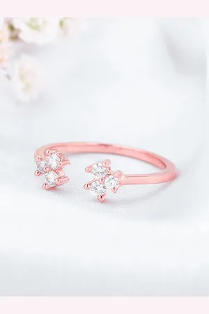 GIVA 925 Sterling Silver Rose Gold-Plated Stone Studded Adjustable Finger Ring