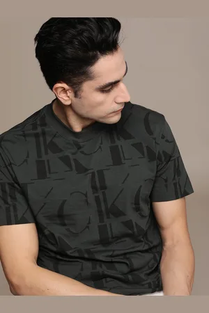 Calvin Klein Men Charcoal Grey Brand Logo Printed Pure Cotton T-shirt