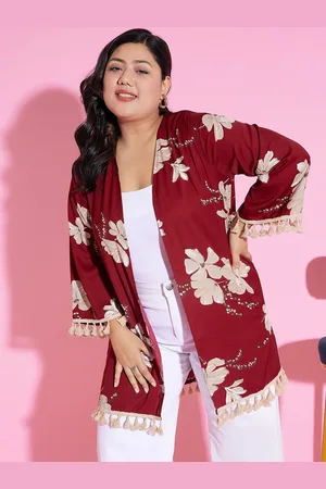 Berrylush Plus Size Printed Longline Open Front Shrug