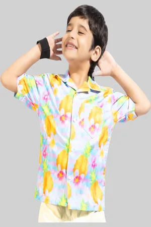 BAESD Unisex Kids Comfort Floral Opaque Printed Casual Shirt