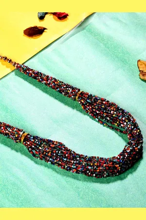 Bamboo Tree Jewels Gold-Toned & Black Handcrafted Necklace