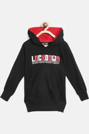 Chimprala Kids Black & White Printed Antimicrobial Cotton Hooded Sweatshirt