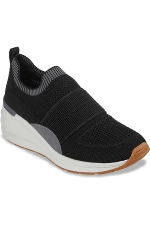 Skechers Women Black Woven Design Slip-On Sneakers