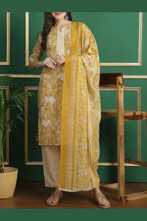 Moda Rapido Floral Printed Notch-Neck Straight Pure Cotton Kurta With Trousers And Dupatta