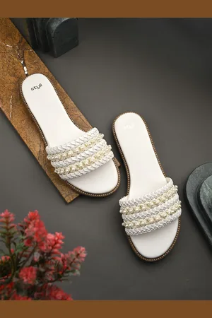Styli Women Embellished Open Toe Flats with Embroidered