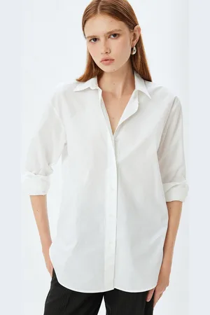 Koton Women Spread Collar Solid Cotton Oversized Casual Shirt