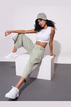 Globus Women Cotton Mid-Rise Cargo Style Flared Trousers
