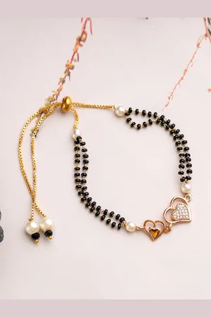 Mali Fionna Gold-Plated Stones Studded and Beaded Heart Shaped Mangalsutra Bracelet