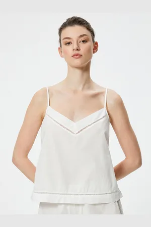Koton Women Solid Shoulder Straps Cotton Top