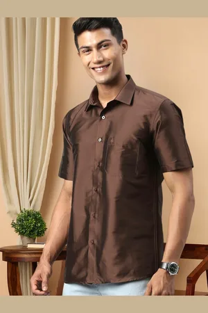 TATTVA Men Solid Brown Slim Fit Half Sleeves Casual Shirt