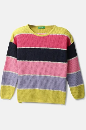 Benetton Girls Yellow & Pink Striped Pullover