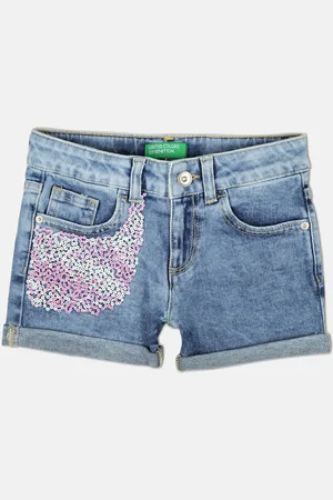 Benetton Girls Blue Washed Denim Shorts