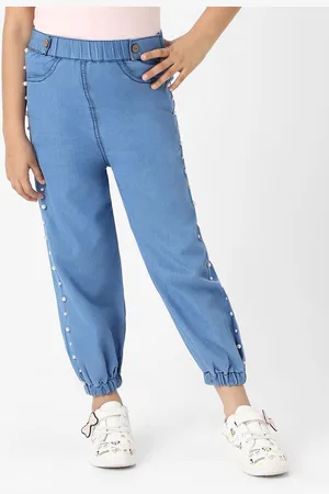 Nauti Nati Girls Cotton Denim Jogger Jeans with Pearl Sequins