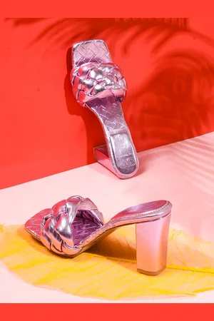 THE WHITE POLE Textured Open Toe Block Heels