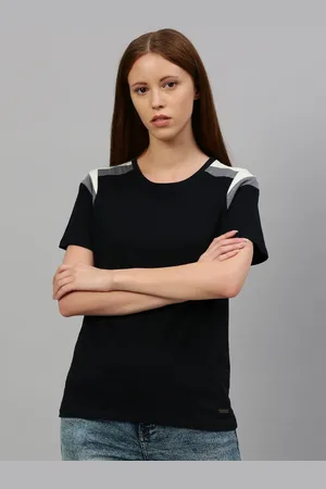 Roadster Women Black Solid Round Neck Pure Cotton T-shirt
