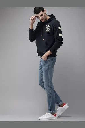 Ralph Lauren U S Polo Assn Denim Co Men Navy Blue & White Printed Hooded Sweatshirt