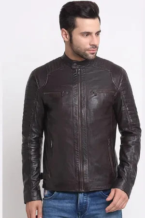 Teakwood Leathers Mandarin Collar Leather Jacket