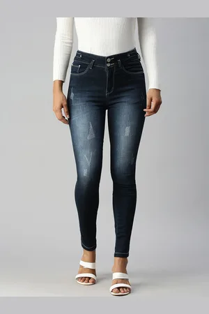 SHOWOFF Women Blue Skinny Fit High-Rise Low Distress Light Fade Stretchable Jeans