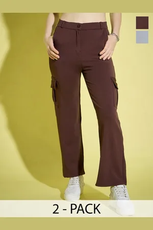 BuyNewTrend Women Pack of 2 Relaxed High-Rise Cargos Trousers
