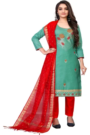 HERE&NOW Floral Embroidered Thread Work Unstitched Dress Material