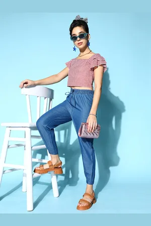 Berrylush Red Checked Ruffled Top