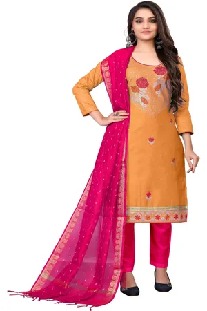 HERE&NOW Floral Embroidered Thread Work Unstitched Dress Material
