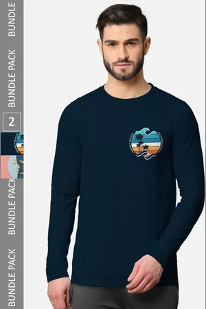bullmer Men Blue & Pink Pack of 2 Printed Cotton T-shirt