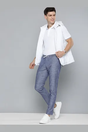 Mast & Harbour Men Blue Solid Mid-Rise Regular Trousers