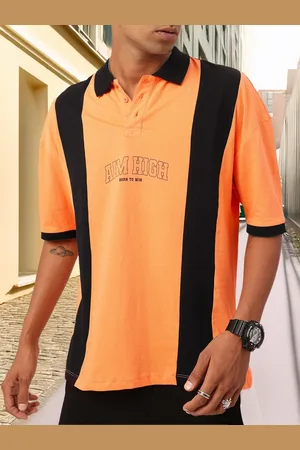 Kook N Keech Urban Explorer Striped & Typography Polo Collar Oversized T-shirt