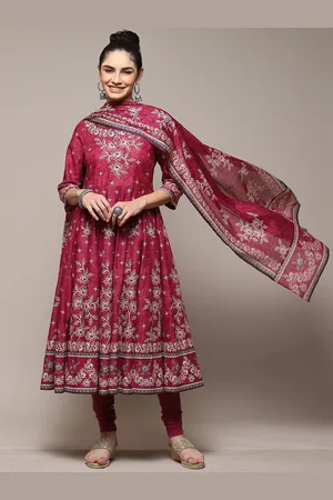 Biba Ethnic Motifs Printed A-Line Kurta With Churidar & Dupatta