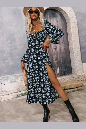 HERE&NOW Floral Print Cold-Shoulder Fit & Flare Midi Dress