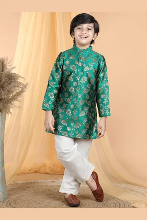 Cutiekins Boys Ethnic Motifs Woven Design Mandarin Collar Regular Brocade Kurta & Pyjamas