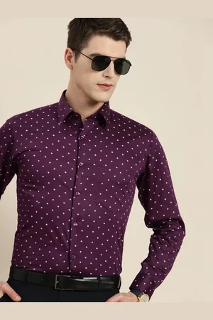 HANCOCK Men New Spread Collar Micro Ditsy Printed Cotton Slim Fit Party Shirt