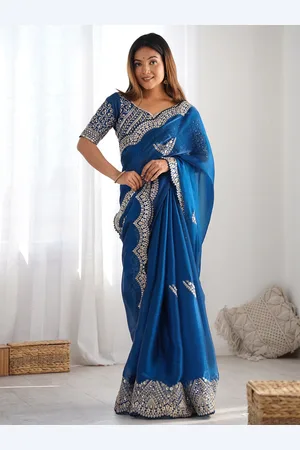 Satrani Embellished Sequinned Organza Heavy Work Saree