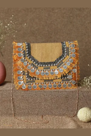 Priyaasi Mustard Embellished Structured Sling Bag