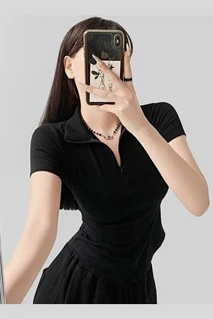 DressBerry Women Solid Shirt Collar Fitted Top