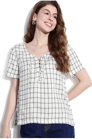 DressBerry Checkmate Chic Lace-Ups Top