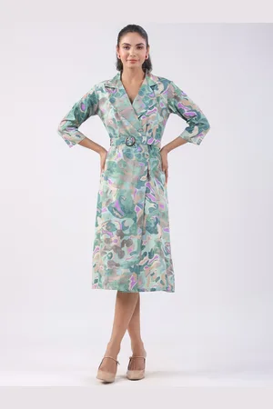 JISORA Women Green Printed Pure Cotton Dress