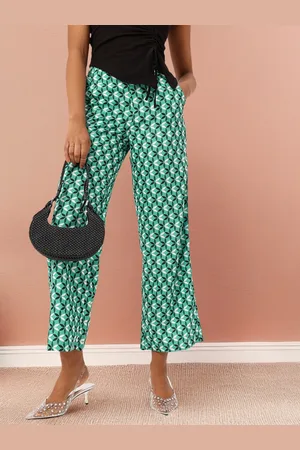 DressBerry Women Emerald Envy Indie Floral Flared Trousers