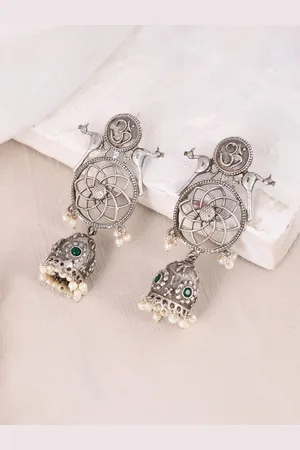 Dastoor Silver-Plated Contemporary Oxidised Jhumkas