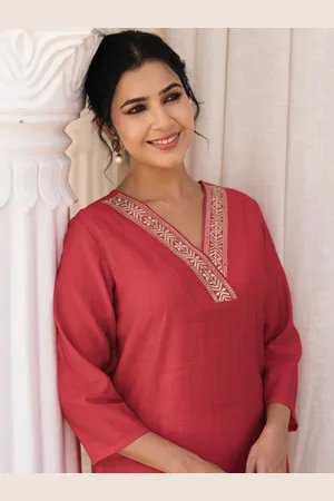 anayna V-Neck Sequinned Straight Kurta With Trousers