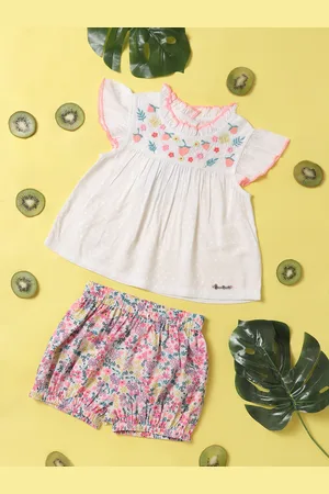 Nauti Nati Girls Floral Embroidered Frilled Top With Shorts