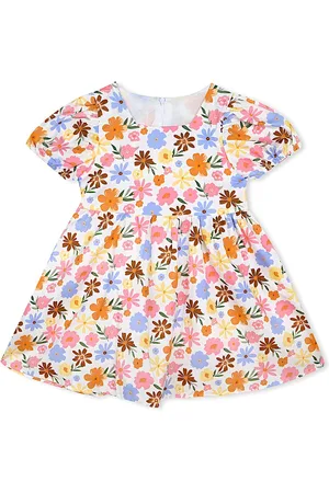 BAESD Girls Floral Print Square Neck Cotton Fit & Flare Dress
