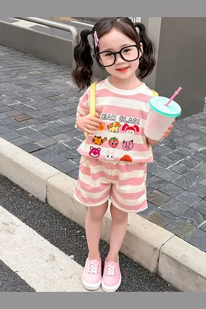 LULU & SKY Girls Striped T-shirt With Shorts