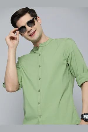 HERE&NOW Men Solid Slim Fit Band Collar Casual Shirt