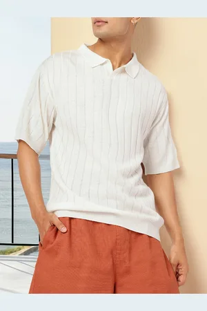 Kook N Keech Fine Knit Flair Self-Striped Acrylic Polo T-shirt