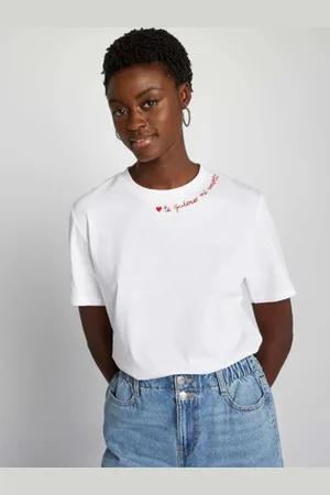 KIABI Women Round Neck Solid Pure Cotton T-shirt