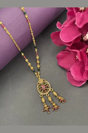 Digital Dress Room Gold-Plated Artificial Stone Studded & Beaded Minimal Necklace