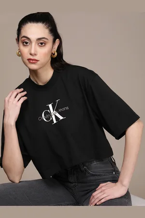 Calvin Klein Women Brand Logo Printed Drop-Shoulder Sleeves T-shirt