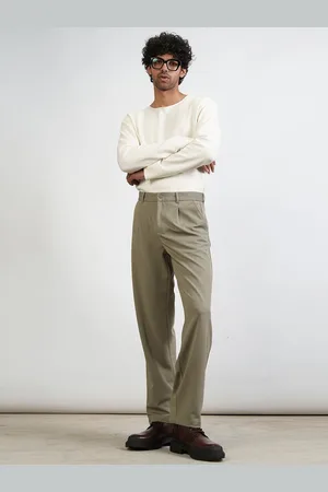 FREAKINS Men Echo Grey Straight Fit Pleated Korean Pants